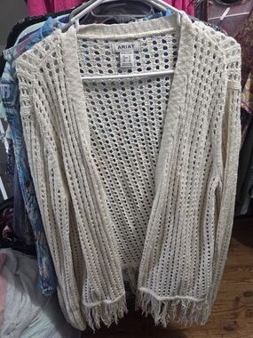 Ariat Cream Open-Weave Frolic Fringe Cardigan